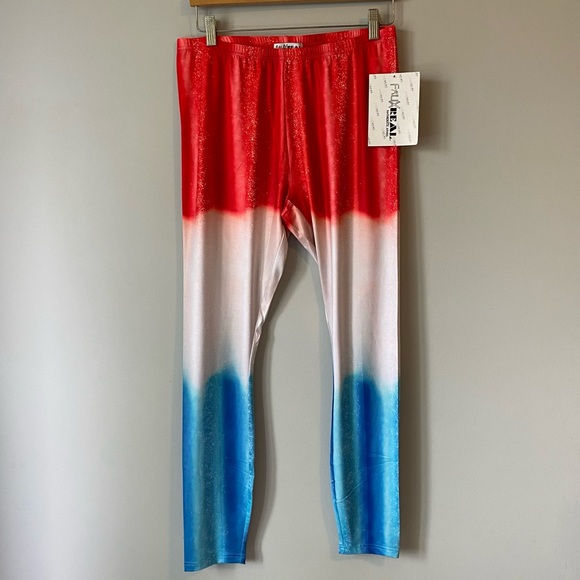 Faux Real - Red White Blue Ombre Gradient Tie Dye America Leggings - size XL - Picture 3 of 9